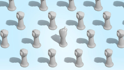 Ultimate gray hand represent confidence attitude. Pattern background not fitting in society. Isolated hand contrast and standing out gesture
