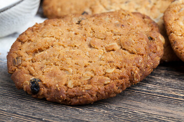 wheat-oatmeal cookies with peanuts, closeup