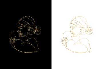 Mother Holding a Baby Print, Printable Nursery Gold Line Set, Mother and Baby Wall Line Art, Minimal Line Art, Mother and Child Line Drawing	