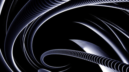 Huge lines of light from rings in abstraction . Design. Long lines with light play and create a swirling pattern