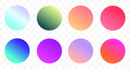 Set of round Vector Gradient. Multicolor Sphere. Modern abstract background texture. Template for design. Isolated objects
