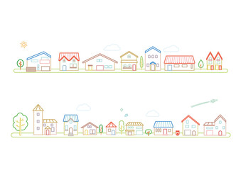 Obraz na płótnie Canvas シンプルな線の家と住宅地の街並みベクターイラスト