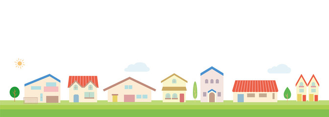 シンプルな家と住宅地の街並みベクターイラスト