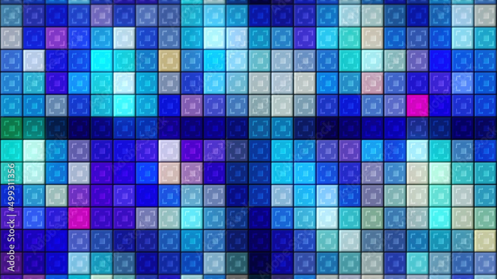 Poster abstract background of colorful mosaic wall with blinking flat shapes, seamless loop. motion. random