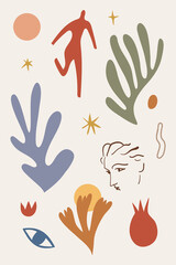 Modern abstract trendy smooth shapes bundle earthy artistic leaves set