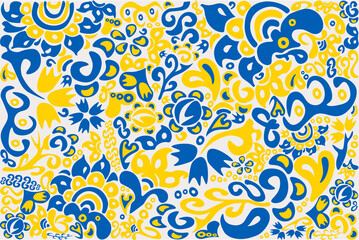 Ukrainian flag colors and transparent ethnical pattern