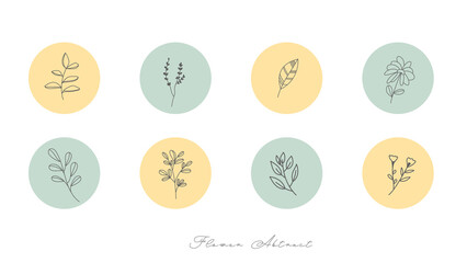 Set minimalist handwritten flower leaf set isolated on white background ,Vector illustration EPS 10