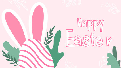Happy Easter Day with  eggs and bunny ears isolated on pink background ,illustration 3d Vector EPS 10