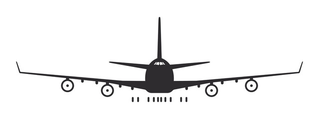 Airplane. Large turbine airplane. Airplane silhouette front view. Flight transport symbol. Vector image © Роман Ярощук