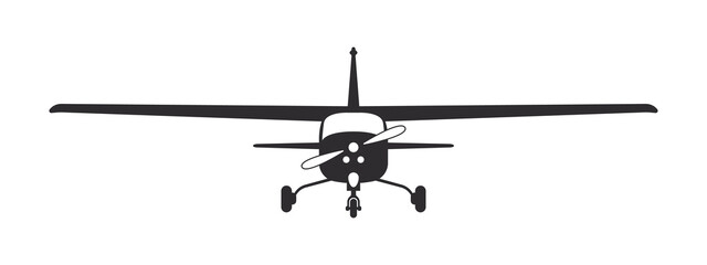 Airplane. Tourist plane. Airplane silhouette front view. Flight transport symbol. Vector image