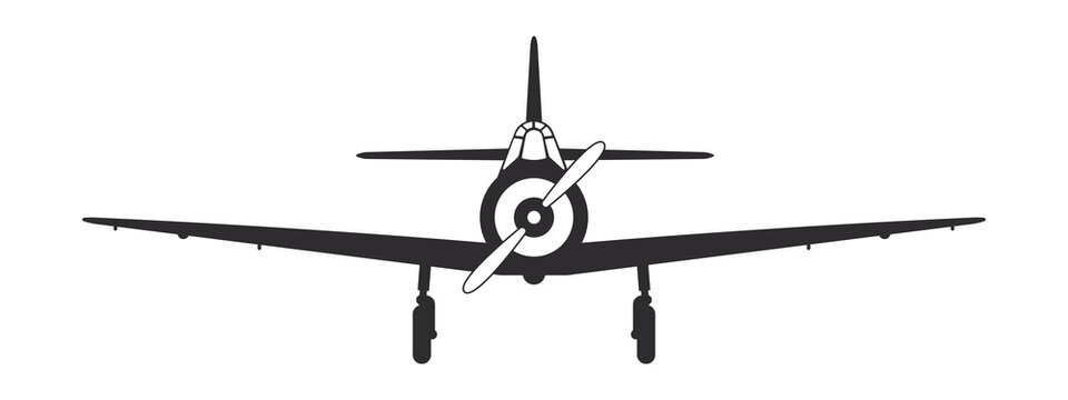 Airplane. Retro plane. Airplane silhouette front view. Flight transport symbol. Vector image
