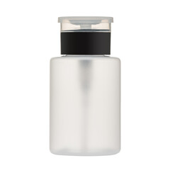 Transparent cosmetic bottles with a cap isolated on a white background. Bottle with hand sanitizer. Antimicrobial liquid gel. Hand hygiene. Shampoo bottle. Medicine bottle. Liquid soap.