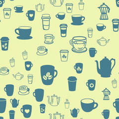 Coffee seamless vector pattern for Cup mug, restaurant or cafe menu design. 
