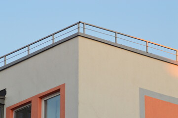 Corner of the house at sunset in April, Peterhof, St. Petersburg, Russia