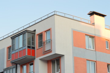 Corner of the house at sunset in April, Peterhof, St. Petersburg, Russia