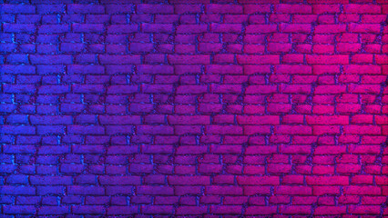 Plakat a brick wall neon blue red (3d rendering)