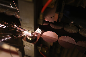 Metal structures with flames of fire closeup