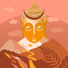 Head of buddha. Vector illustration with symbol of buddhism.