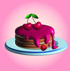 Cupcake with cherry jam. 3d