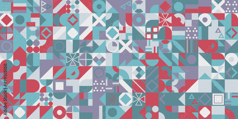 Poster abstract multicolored geometric pattern. different geometric figures background. flat minimal style.