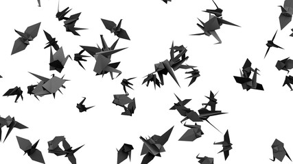 Black origami crane on white background.
3D illustration for background.
