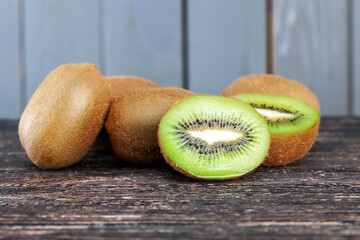 sweet and sour halves of green kiwi fruit during cooking