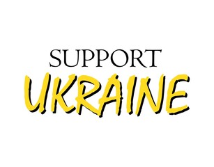 Ukraine text vector illustration. Support Ukraine. Lettering support Ukraine from Russia. Ukrainian flag blue and yellow colors.