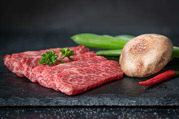 Raw meats prepped for Korean Barbecue in table cooking