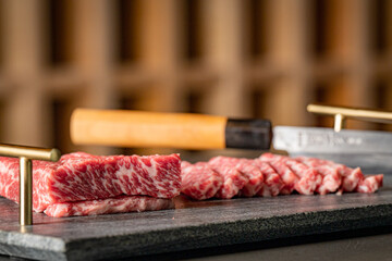 Raw meats prepped for Korean Barbecue in table cooking