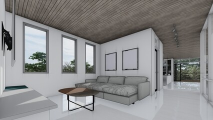 blank mock up tv room interior sketch 3d illustration
