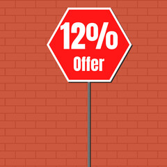 12% offer red traffic sign stop with background orange wall 