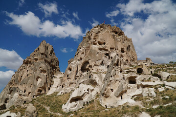 
Cappadocia landscape view of Uchisar Castle, valley with ancient rock formation and caves