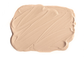 Foundation with smears as a sample on a white background. Makeup cosmetics. Tone cream. Concealer texture.