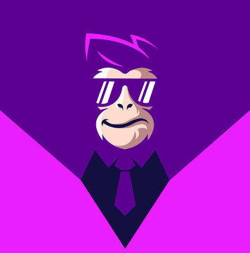 Cool monkey with glasses. Vector art. Monkey design.