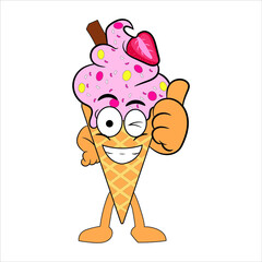 Naklejka premium ice cream cone illustration cartoon style Premium Vector