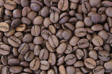 coffee beans, full of screen, top view.