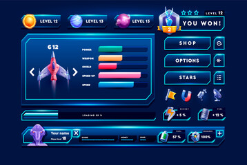 Game interface kit great for 2D mobile games. Space game elements.
