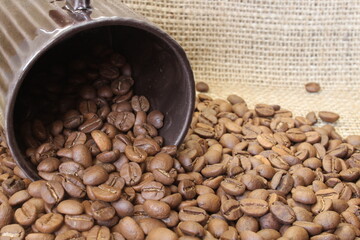 Coffee bean on burlap.