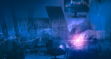 businesssman finance investor with trading graph growth, Stock market, Banking and financial, Digital economy and cryptocurrency on exposure background.Financial investment concept.
