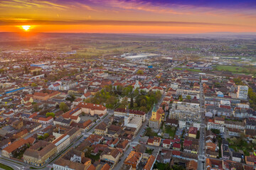 Beautiful Bjelovar in spring morning from above