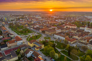 Beautiful Bjelovar in spring morning from above
