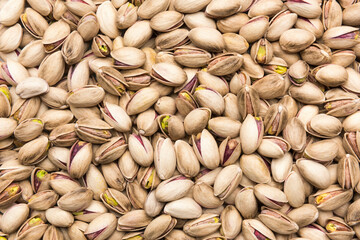 Full frame background of pistachios, close up