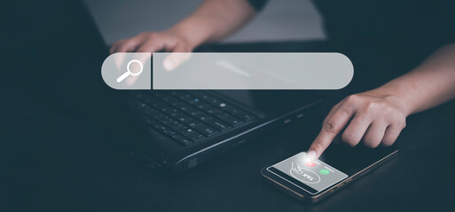 Online payment  with digital marketing, Hand touch banking online bill payment Approved concept button, credit card and network connection icon on business technology virtual screen background