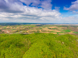 Fototapeta na wymiar Beautiful Bilogora in spring from above