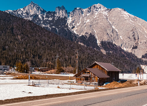 Beautiful alpine winter view near Scharnitz, Tyrol, Austria