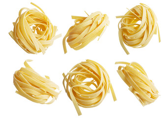 tagliatelli pasta on white background