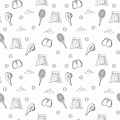 Seamless pattern with racket and ball Tennis set