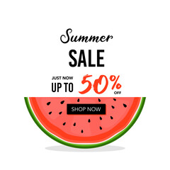 Summer Sale half watermelon banner or poster discount 50 percent off
