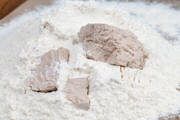 white wheat flour and yeast for cooking yeast dough