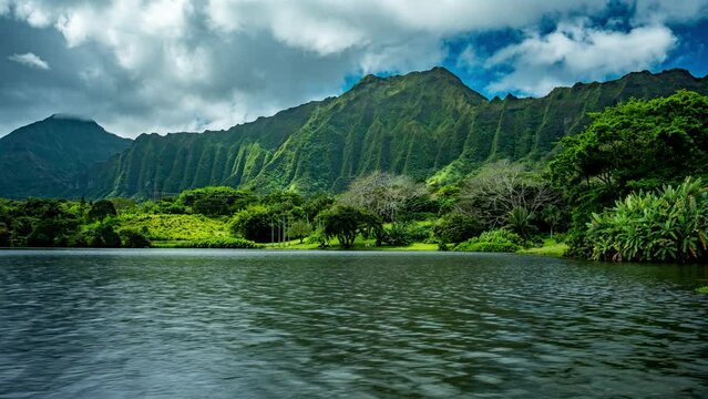 Green Mountain Range With Lake Oahu